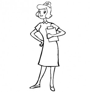 nurse Sophie claims shes not "photogenic", so she attached this cartoon of herself instead.