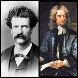 twain Mark Twain (left), Jonathan Swift (right)